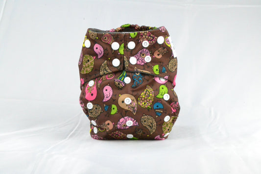 brown cloth diaper with owls